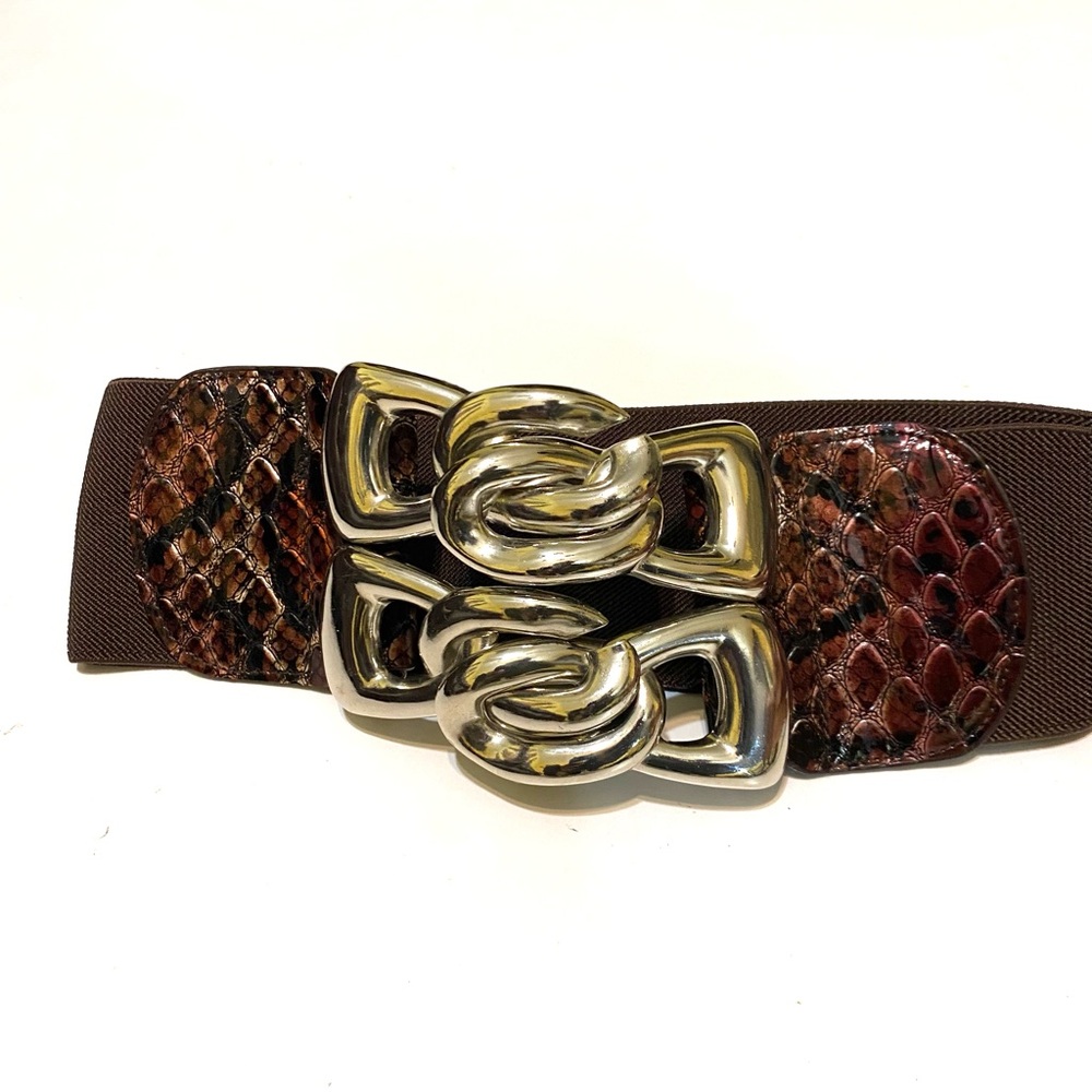 Brown Snake Print Belt with Gold Buckle - Picture 3 of 10